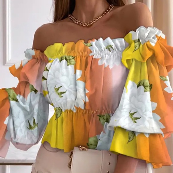 Tropical Floral Off the Shoulder Blouse. - Picture 14 of 15